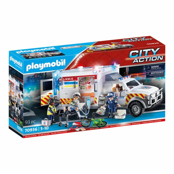 Hracia sada dopravných prostriedkov Playmobil Rescue Vehicle: US Ambulance City Action 70936 (93 pcs)